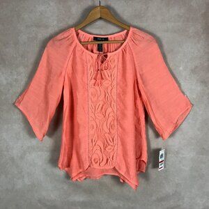 STYLE & CO. Coral Embroidered Asymmetrical Gauze Top NWT XS